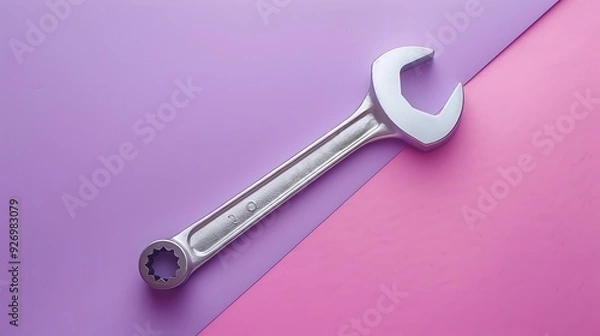 Fototapeta wrench tools toy on pink and purple background