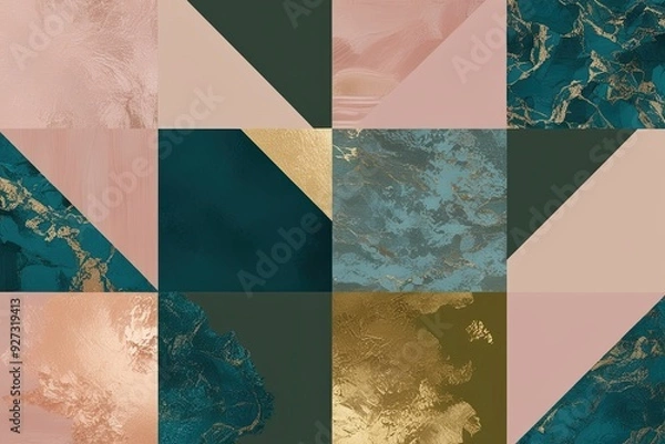 Fototapeta Vibrant Mosaic of Pale Rose Deep Teal Golden and Olive Textures