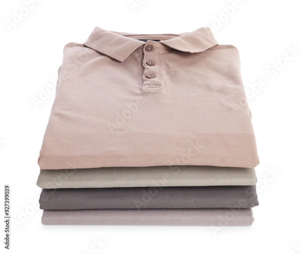 Fototapeta Stack of clean colorful t-shirts isolated on white