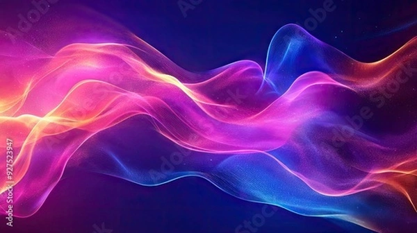 Fototapeta Dynamic, colorful sound waves representing audio and voice energy. Abstract background with vibrant gradients and fluid lines highlighting audio movement.