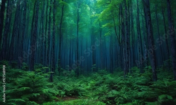 Fototapeta forest with ferns and