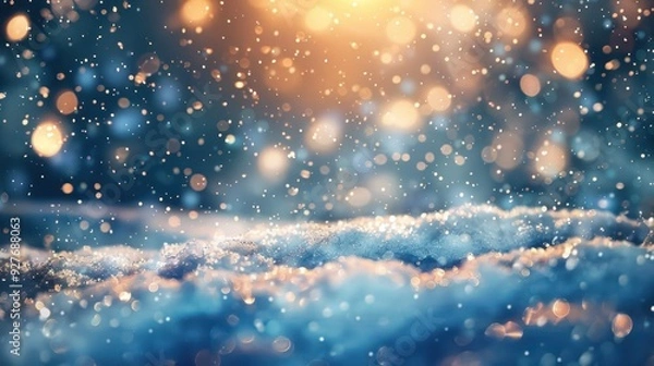 Fototapeta Snowy Winter Landscape with Bokeh Lights