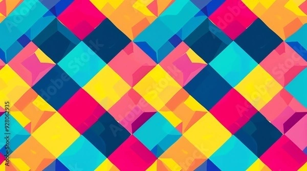 Fototapeta An abstract geometric pattern with squares in blue, yellow, pink, and red.