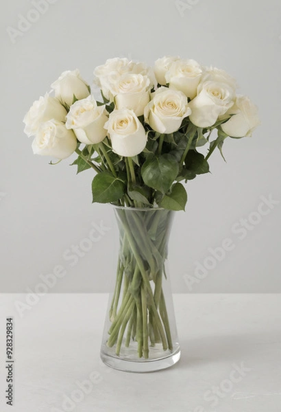 Fototapeta white roses bouquet in a vase on white background