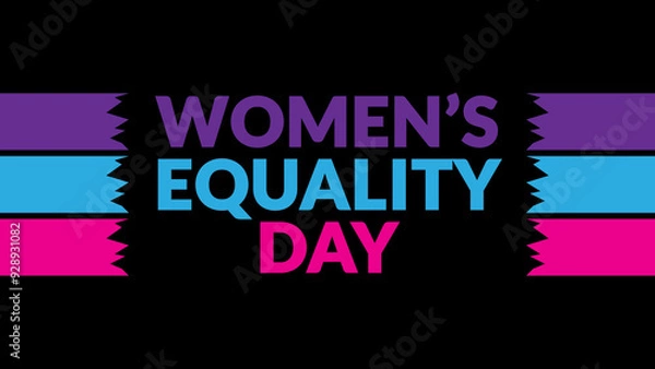 Fototapeta Women's Equality Day text with side lines on a black background. Which is observed every year in 26 August to celebrate, enjoy and wish Womens Equality Day.