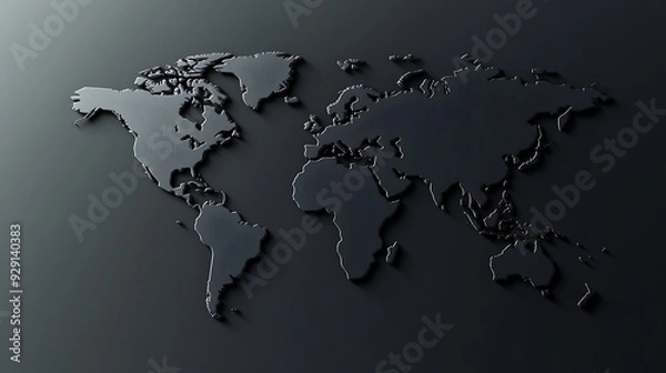 Fototapeta Black 3D map of a world 