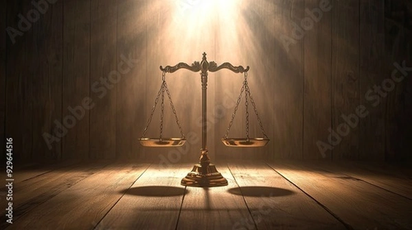 Fototapeta The scales of justice illuminated by a bright light, focusing on the balance between the two sides.