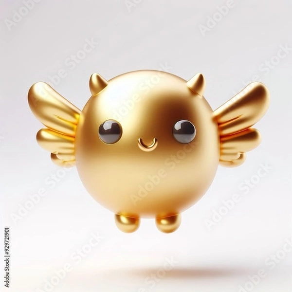 Fototapeta a minimalist 3d gold cute monster flying, white background