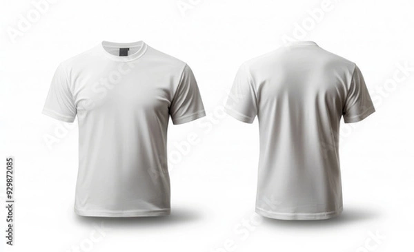 Fototapeta White t-shirt template, front and back, isolated on a white background