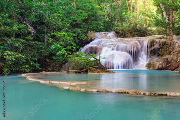 Fototapeta Deep forest waterfall at Erawan waterfall National Park Kanjanaburi Thailand