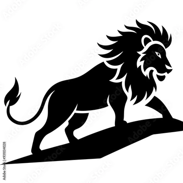 Fototapeta Lion climbing a hill silhouette vector art illustration