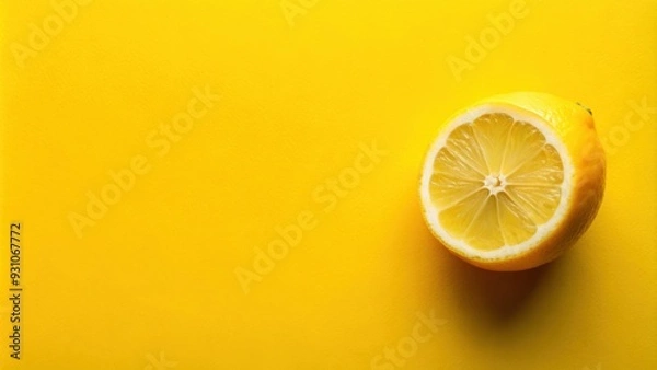 Fototapeta Creative lemon layout on yellow background, flat lay with macro detail , lemon, yellow, background, food, fresh, citrus, summer