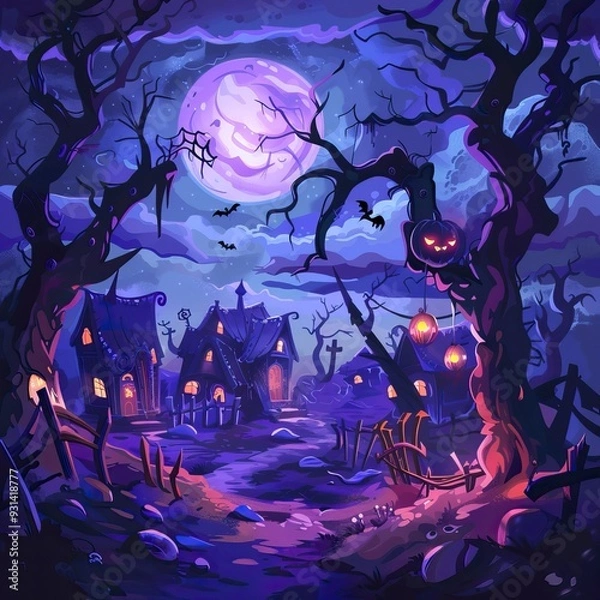 Fototapeta Happy Halloween Spooky Nighttime Scene