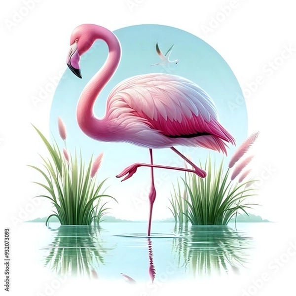 Fototapeta pink flamingo on green background