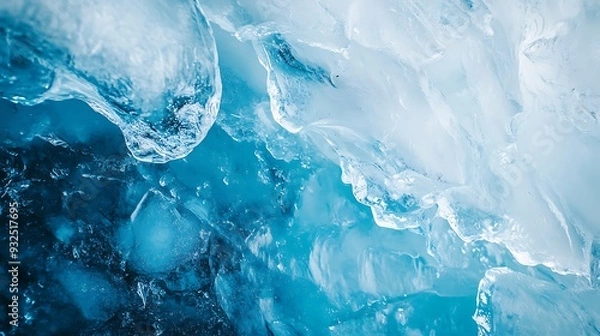 Fototapeta Closeup of icy blue glacial surface with abstract shapes and textures.