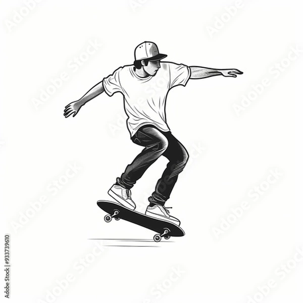 Fototapeta Skateboarder performing a trick on a skateboard in urban setting