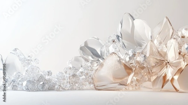 Fototapeta Elegant abstract composition featuring beautiful transparent jewels and crystals, layered on a clean white backdrop