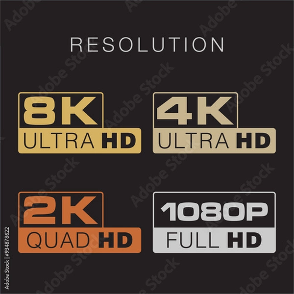 Fototapeta Icon resolution 8k 4k 2k 1080p gold