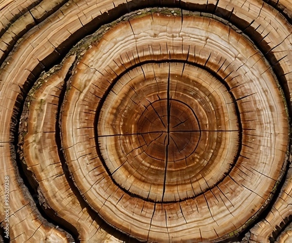 Fototapeta Tree trunk cut close-up view, inside of a tree trunk view dry and brown