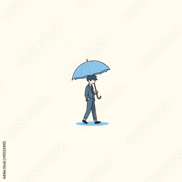 Fototapeta A man in a suit holding a blue umbrella.