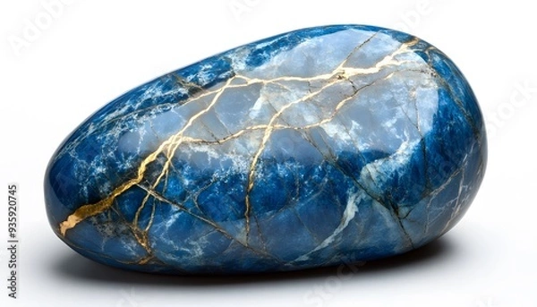 Fototapeta Polished Blue and Gold Stone with Veins