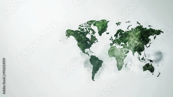 Fototapeta Green World Map Watercolor Illustration