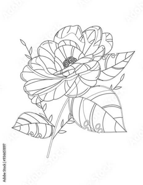 Fototapeta  Floral pattern for coloring book. Flower coloring book Page. Vector black and white coloring page for colouring book. Leafs and flowers in monocrome colors. adult coloring book. Adult book