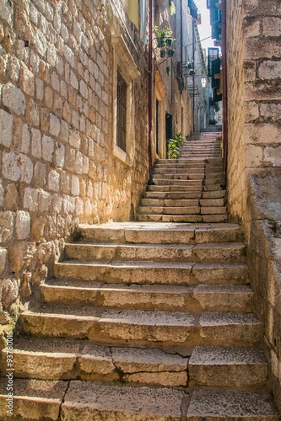 Fototapeta     Narrow street and stairs in the Old Town in Dubrovnik, Croatia, Mediterranean ambient 