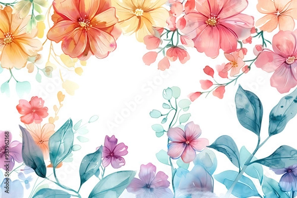 Fototapeta Watercolor flowers background, abstract flowers made from watercolor paint splashes.