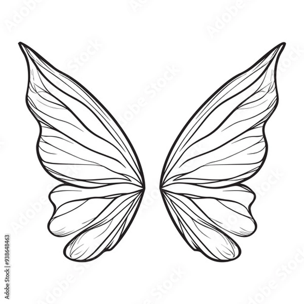 Fototapeta Angel Wing Clipart,  Wings Outline Design- Memorial wings Illustration in black and white