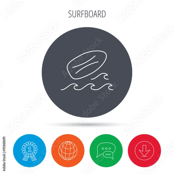 Fototapeta Surfboard icon. Surfing waves sign.