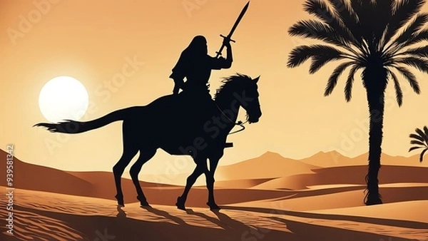 Fototapeta Silhouette of a Rider in the Desert