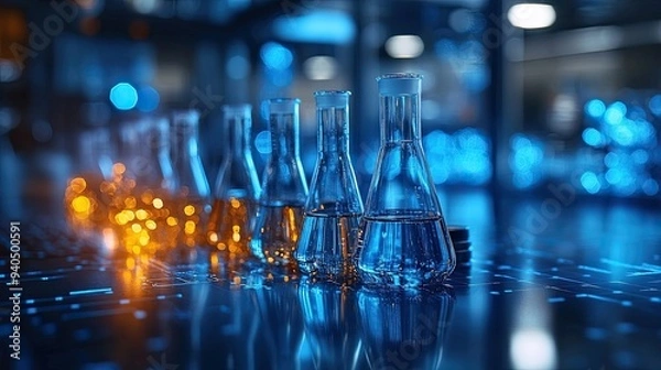 Fototapeta Scientific Glassware for Chemical Background: Laboratory Equipment for Laboratory Research