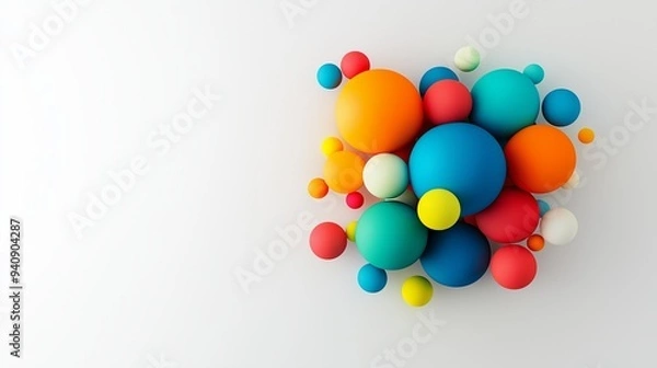 Fototapeta A colorful ball of different sizes and colors. The balls are scattered all over the image, creating a sense of chaos and randomness. The image is abstract and has a playful, fun vibe