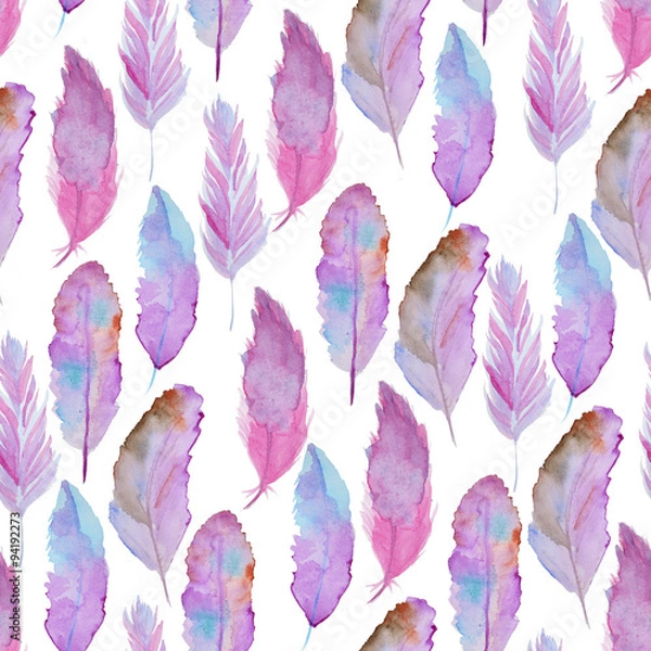 Obraz Watercolor pattern with feathers