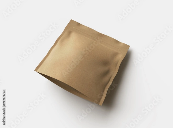 Fototapeta 3D rendered image of a square paper doypack package on light background