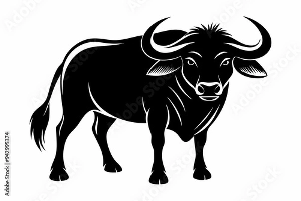 Fototapeta Water Buffalo Silhouette Vector Illustration