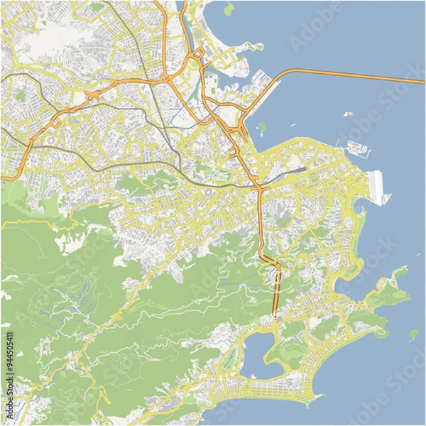 Fototapeta Road map of Rio de Janeiro in Brazil. Contains layered vector with roads water, parks, etc.