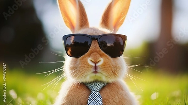 Fototapeta rabbit with sunglasses