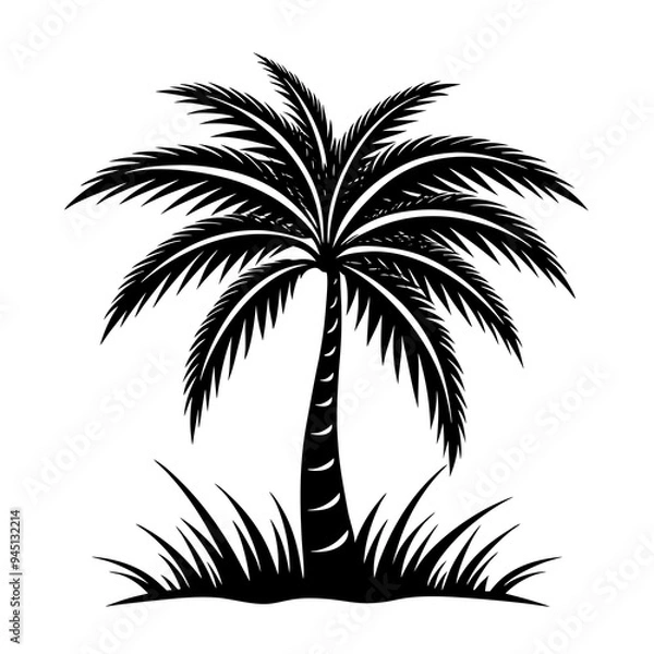 Fototapeta Palm Tree and Green Grass silhouette vector art