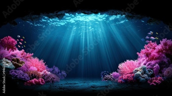 Obraz Underwater Coral Reef with Sunbeams