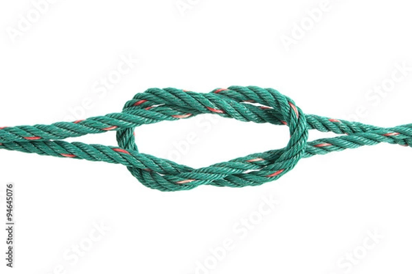 Fototapeta Green rope tied the knot on white background