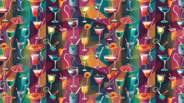 Fototapeta Vector seamless pattern with cocktails