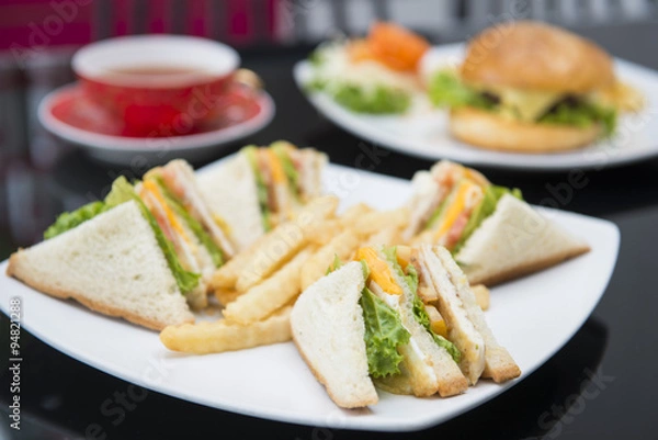 Fototapeta club sandwich with french fries