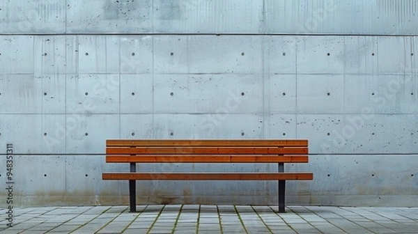 Fototapeta A minimalist wooden bench against a concrete wall creates a striking visual contrast