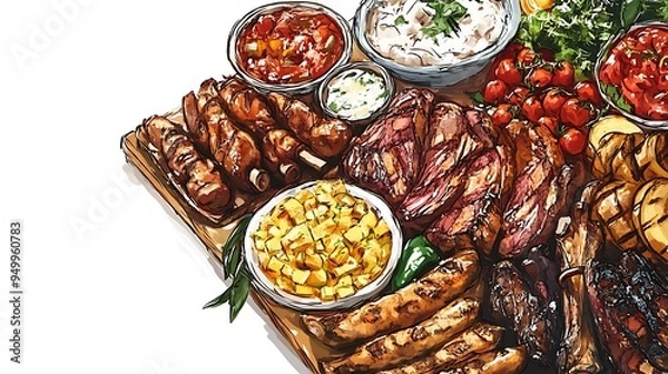 Fototapeta Grilled Meat and Vegetable Platter   BBQ Feast