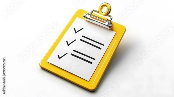 Fototapeta 3d Clipboard, checklist symbol. Assignment target icon. Project task management and effective time planning tools. 3d rendering. Vector illustration, white background