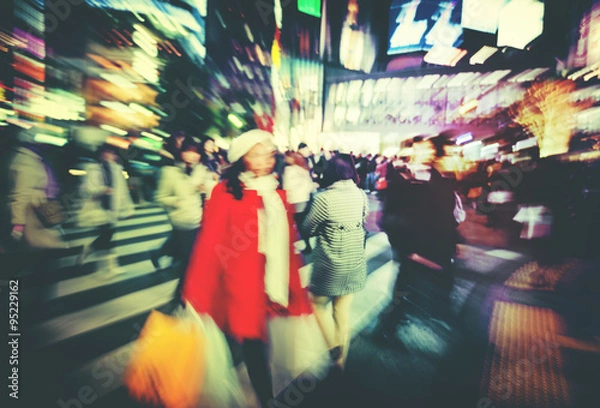 Fototapeta Japanese People Crowd Walking Cross Street Concept