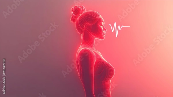 Fototapeta 3D Plus Size Model Outline and Heartbeat with Vitality Text concept as An abstract vector featuring an outline of a plus size model paired with a heartbeat symbol and the word Vitality. The elements a