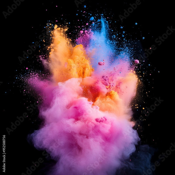 Fototapeta Multicolored Powder Explosion on Black Background, Dynamic Abstract Art, Vibrant Color Burst